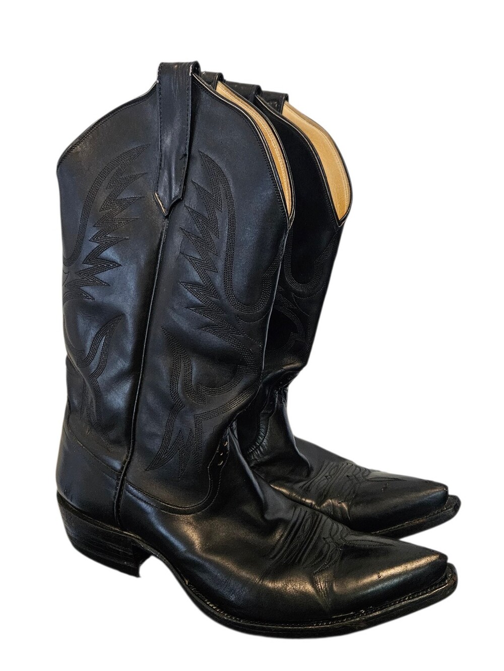 RIOS of MERCEDES Black Hand Stitched Western Cowboy Boots Vintage Men's Size 8.